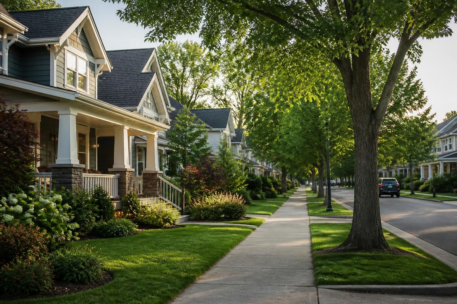 Welcoming suburban neighborhood with well-kept homes and trees.
